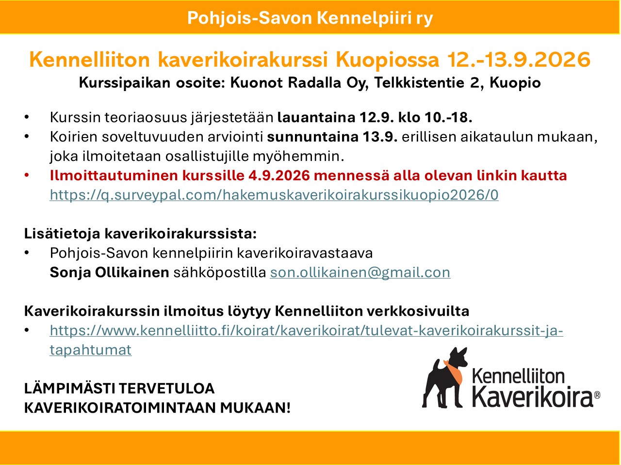 1kaverikoirakurssi kuopio 12 13092026